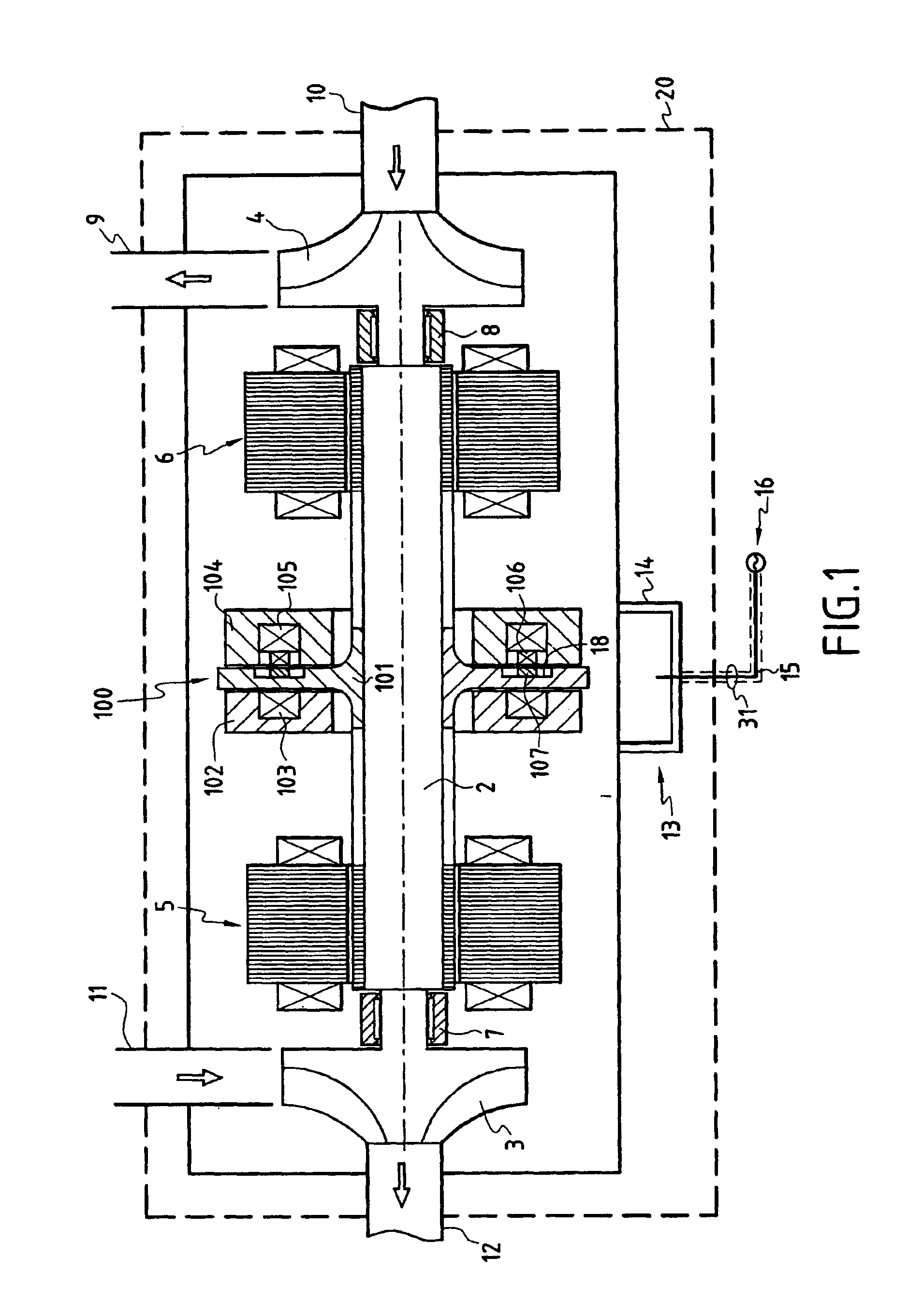 Rotary machine with axial stop incorporating a current generator