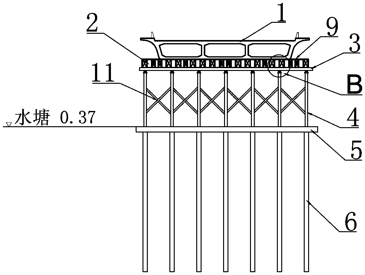 Construction method for cast-in-place of continuous beam at turnout junction for passenger transport line in seawall area by false work method