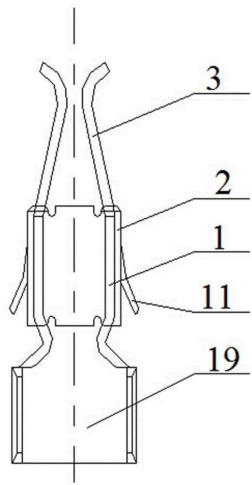 Automobile connector with reinforced elastic terminal structure