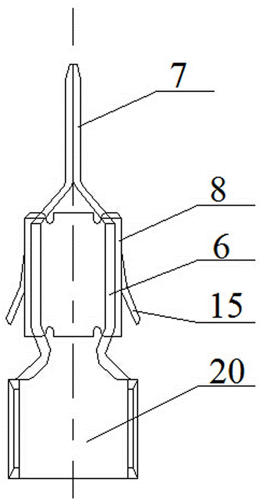 Automobile connector with reinforced elastic terminal structure