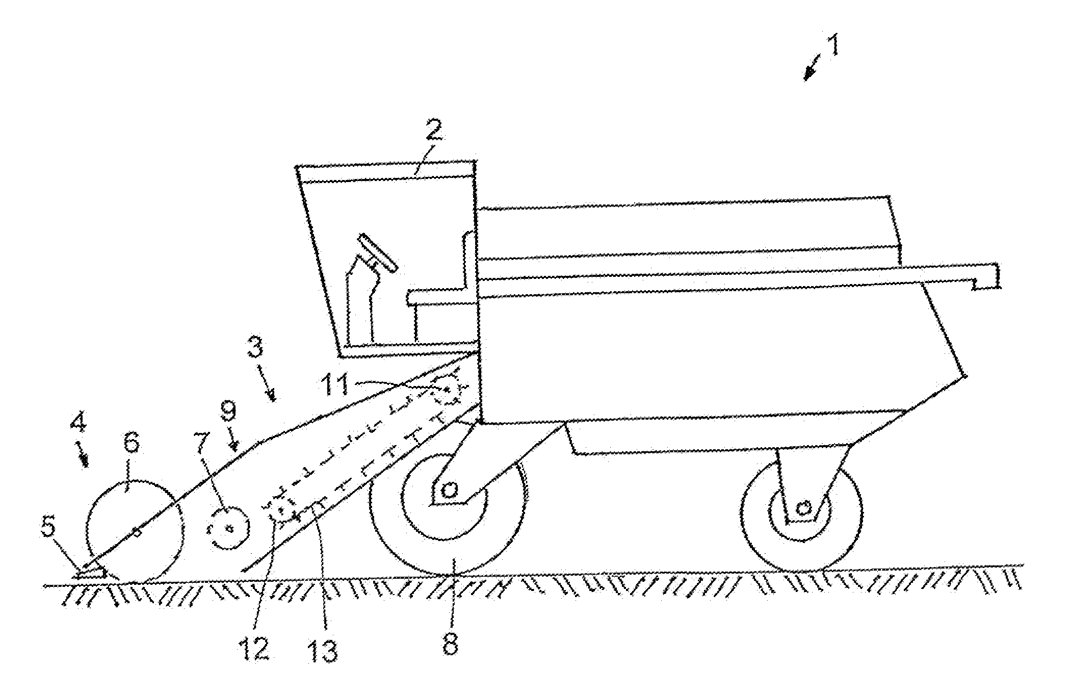 Inclined conveyor for combine harvesters