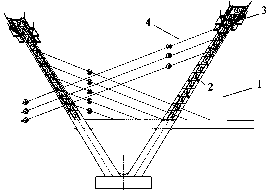 Construction method of bidirectional inclined v-shaped bridge tower of cable-stayed bridge without backstays
