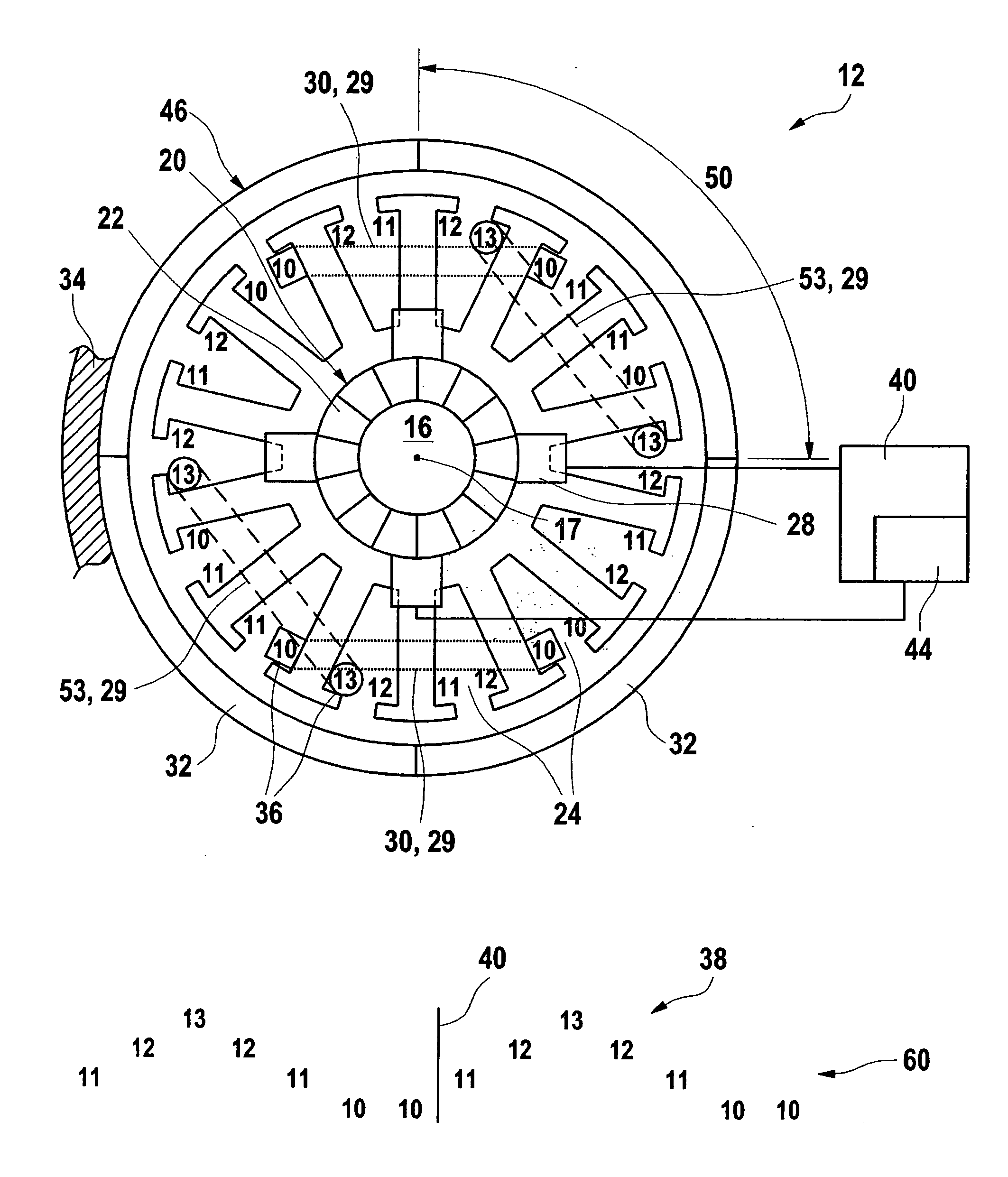 Electric machine having conductor loops situated in slots, and method for operating the electric machine