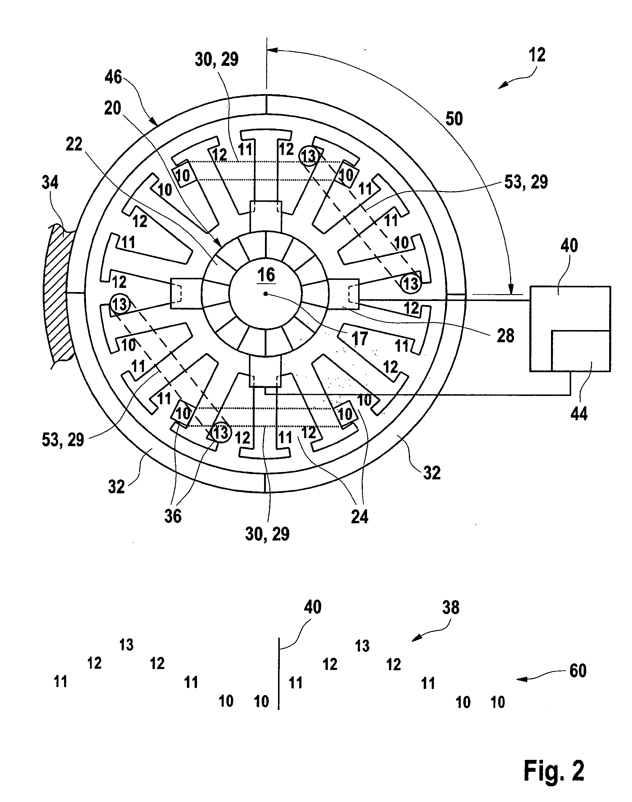 Electric machine having conductor loops situated in slots, and method for operating the electric machine