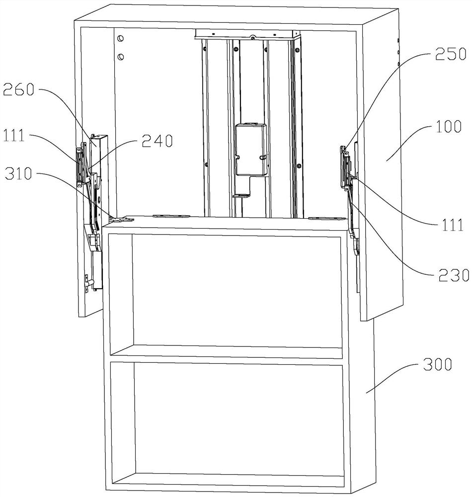 Overhead door mechanism of wall cupboard and wall cupboard