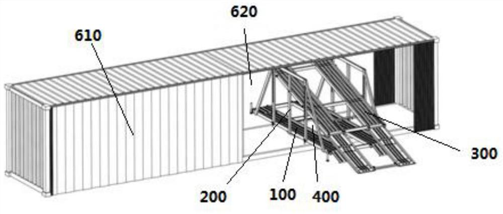 Vehicle transporting frame and container with same