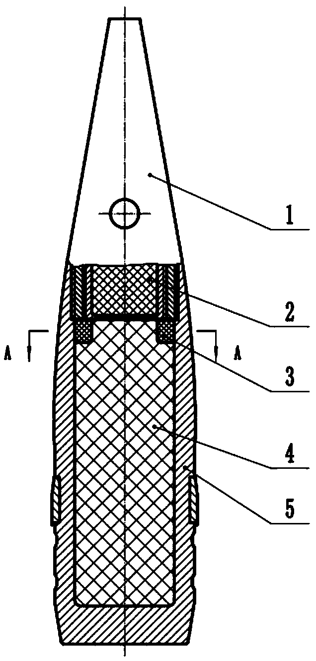 Artificial hail-suppression rain-enhancement projectile with rain-enhancement catalyst distributed away from fuse output end