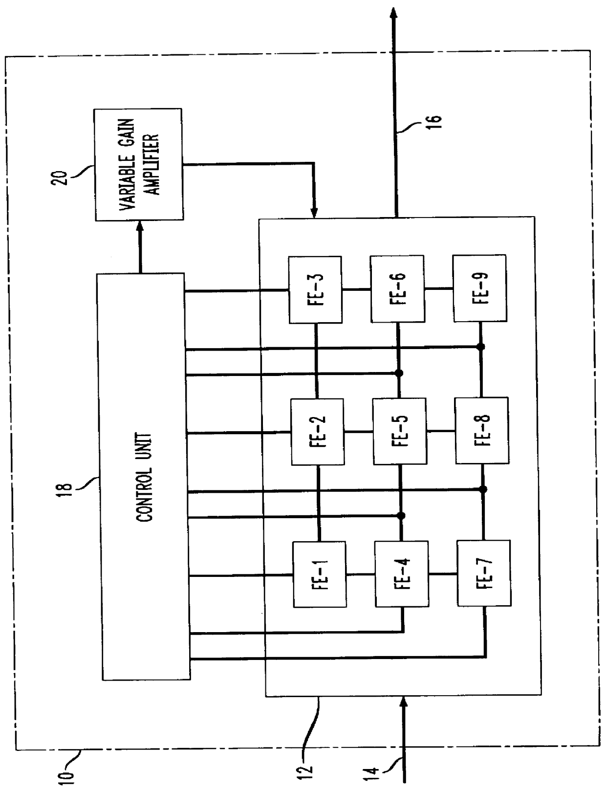 Programmable filter bank having notch filter and bandpass filter frequency responses