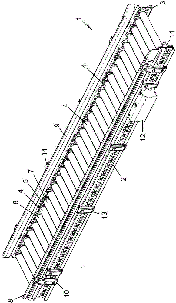Conveyor system having substantially symmetrical longitudinally running electric conductors