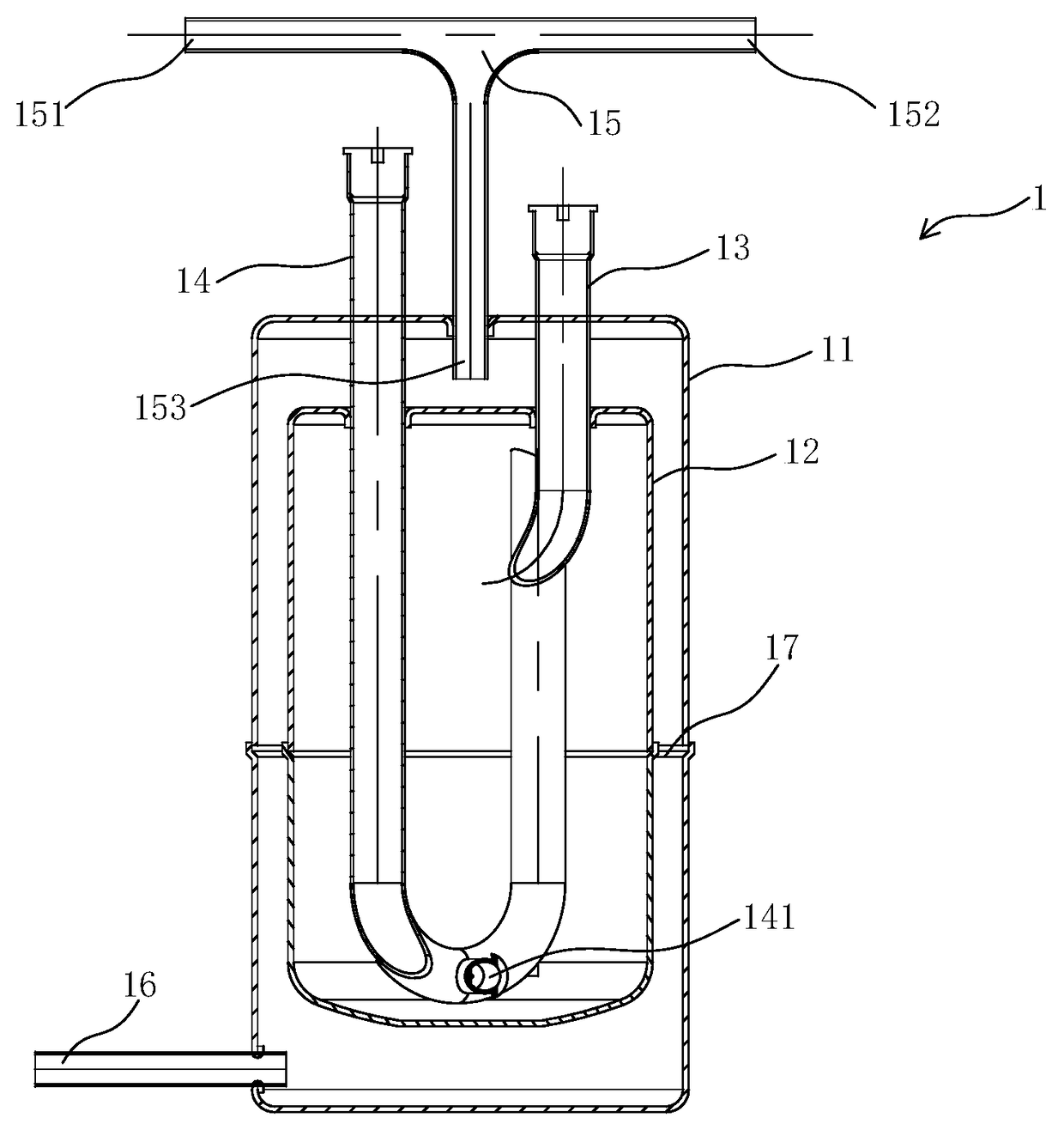 Gas-liquid separator, air-conditioning system, and operating method of the air-conditioning system