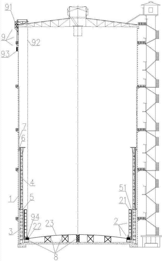 Two-section type rubber film sealing gas cabinet reconstructed from regularly polygonal diluted oil sealing gas cabinet