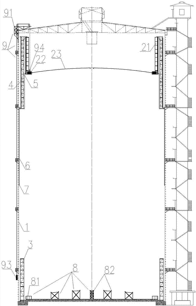 Two-section type rubber film sealing gas cabinet reconstructed from regularly polygonal diluted oil sealing gas cabinet