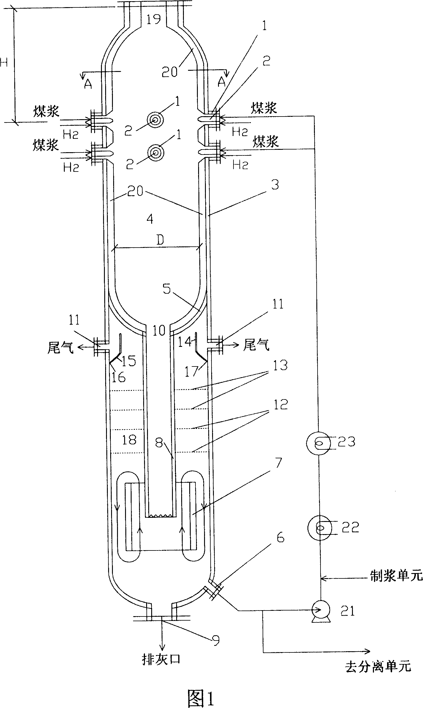 Coal hydrogenation reaction device and its industrial application