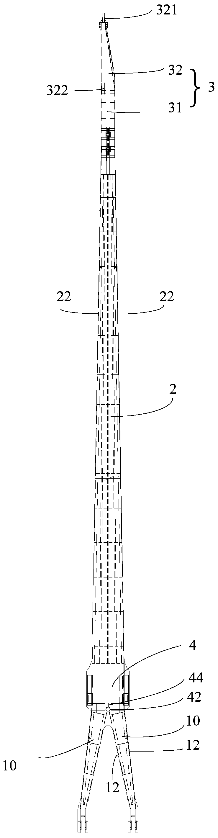 Arm frame of an oil cylinder luffing crane