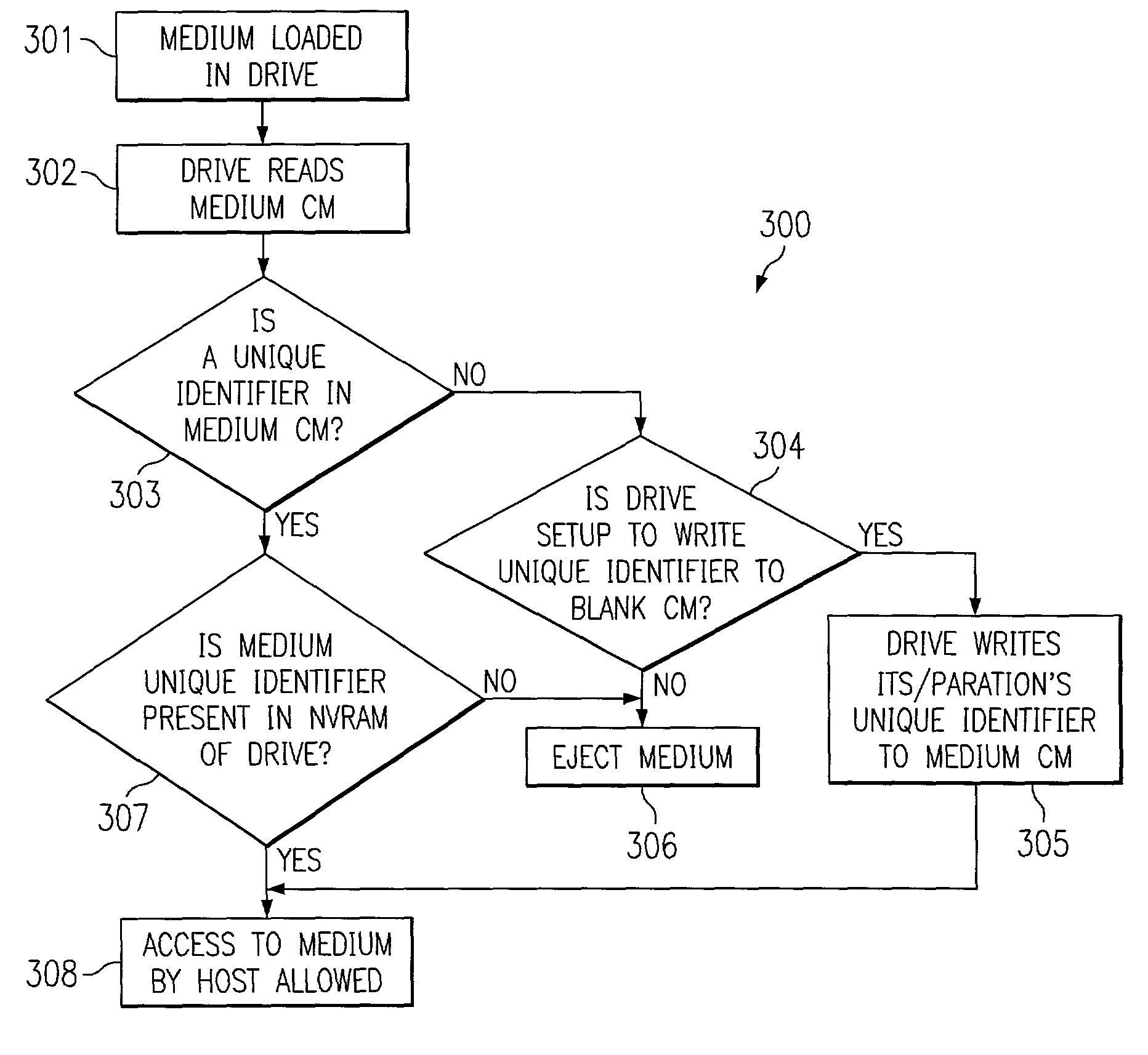 System and method for securing drive access to data storage media based on medium identifiers
