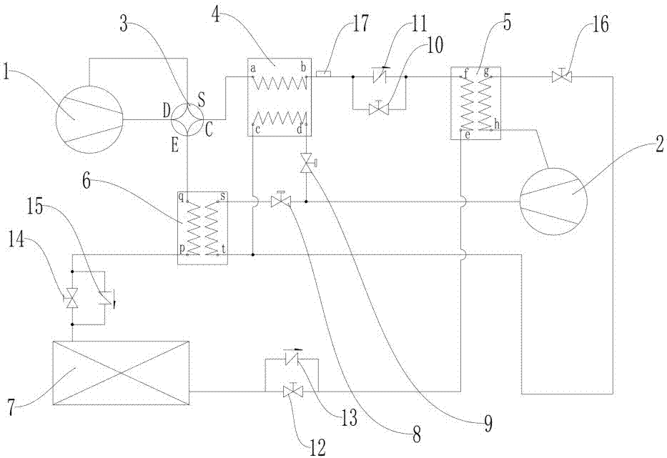 Powerful-refrigeration and rapid-defrosting air-conditioning heat pump system and working mode thereof