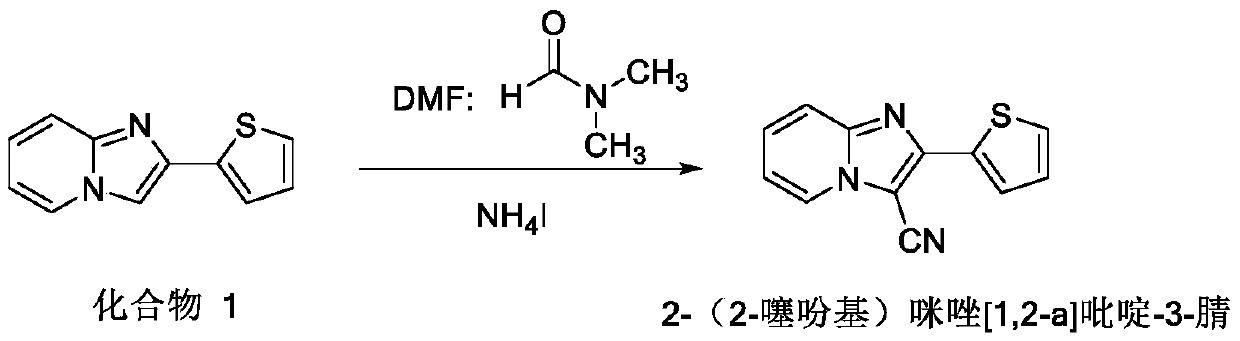 2-(2-thienyl)imidazole[1,2-a]pyridine-3-nitrile group construction taking DMF and ammonium iodide as cyanation agents