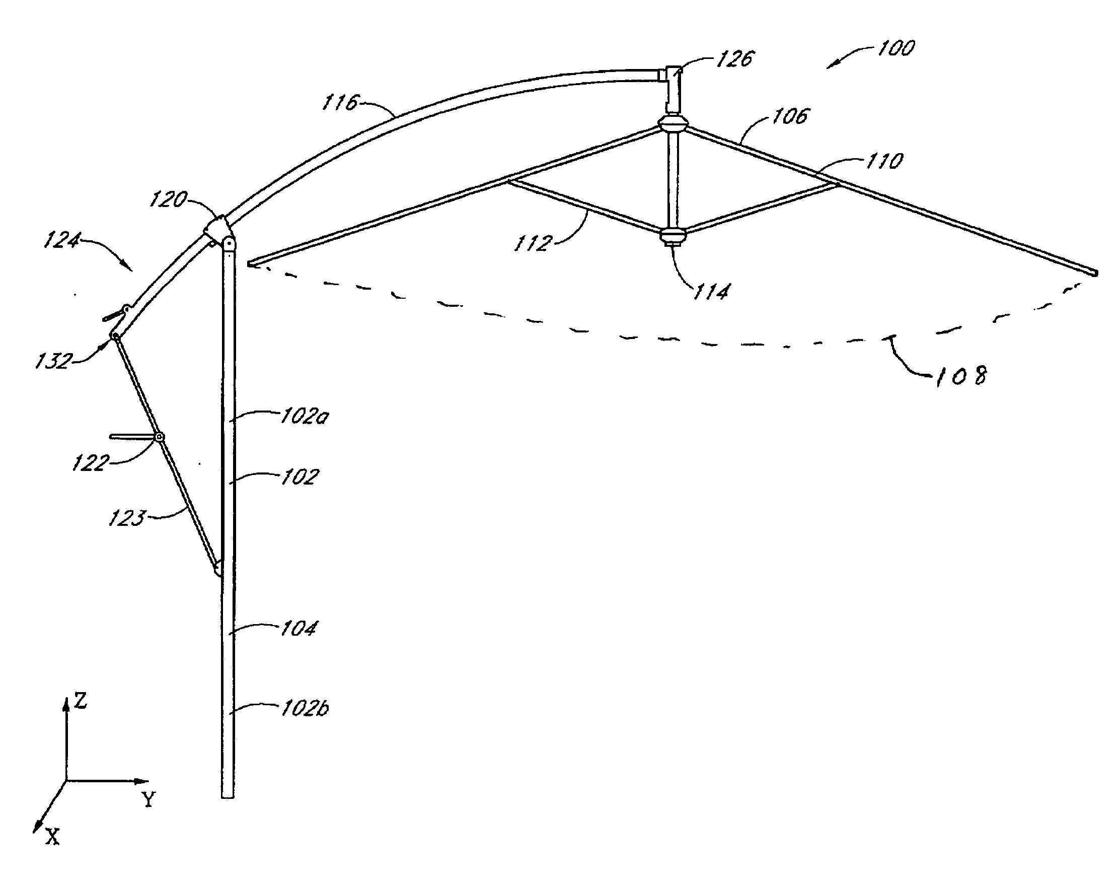 Umbrella assembly with tilt adjustment