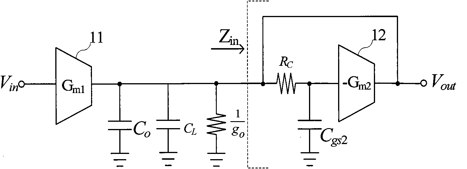 Wide band amplifier with frequency compensation