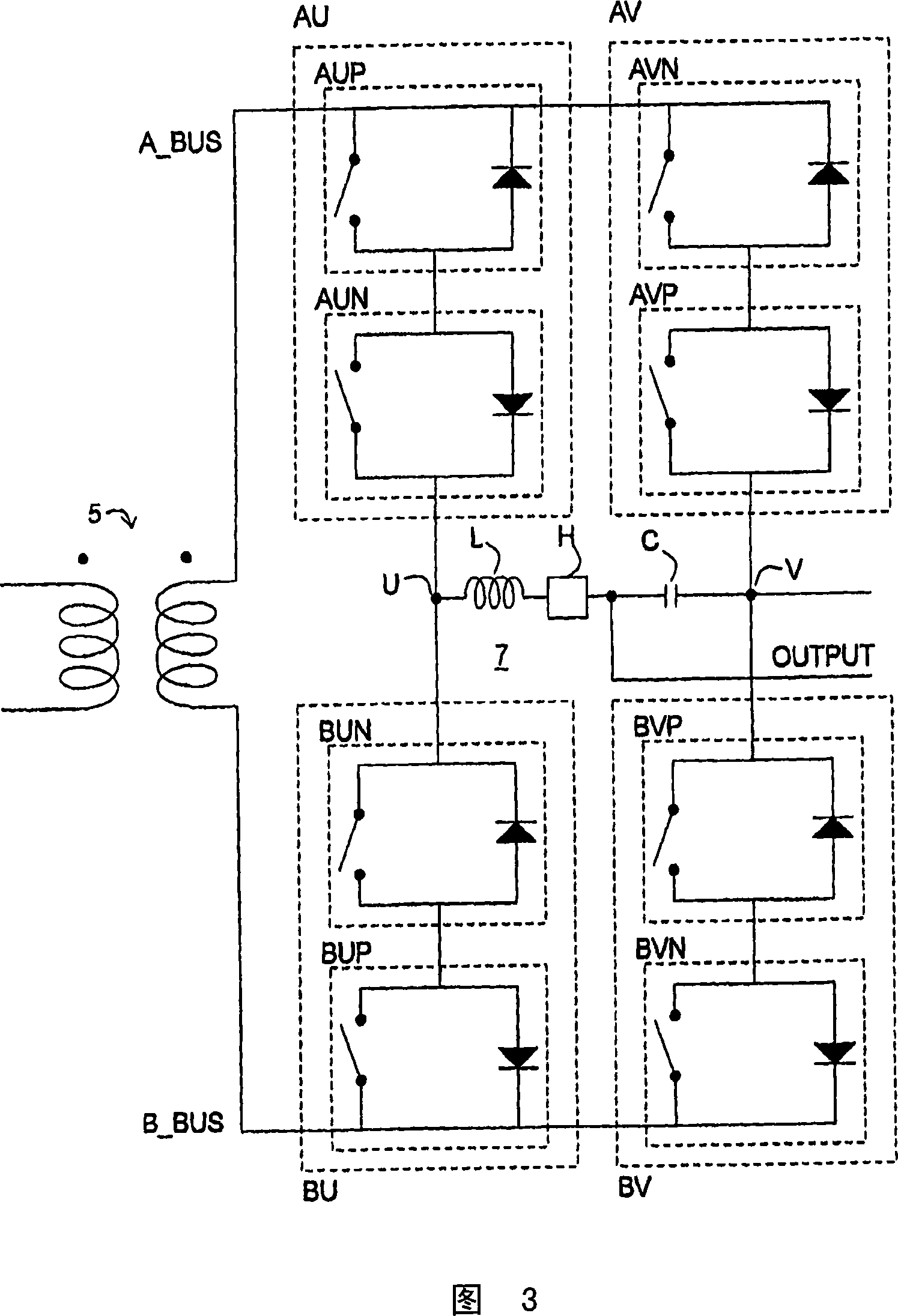 Control scheme for dc/ac cycloconverter