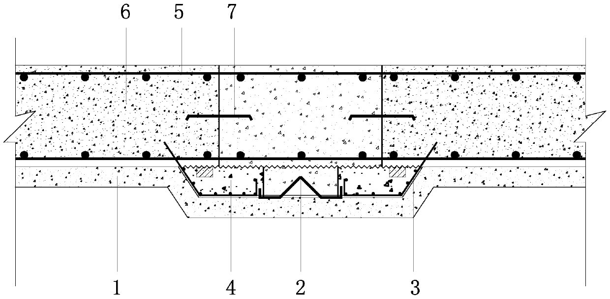 Basement floor post-cast strip structure and construction method thereof