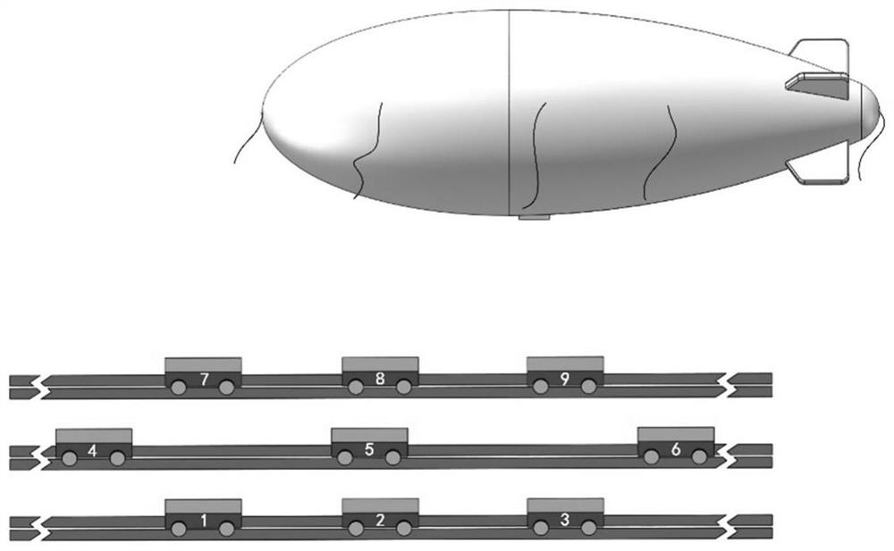 Large airship transferring and flying method based on AGV laager