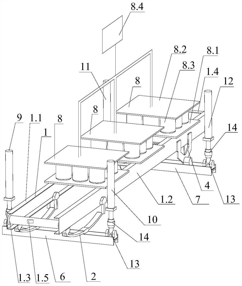 Heavy-duty car frame bending torsion fatigue test bench device and method thereof