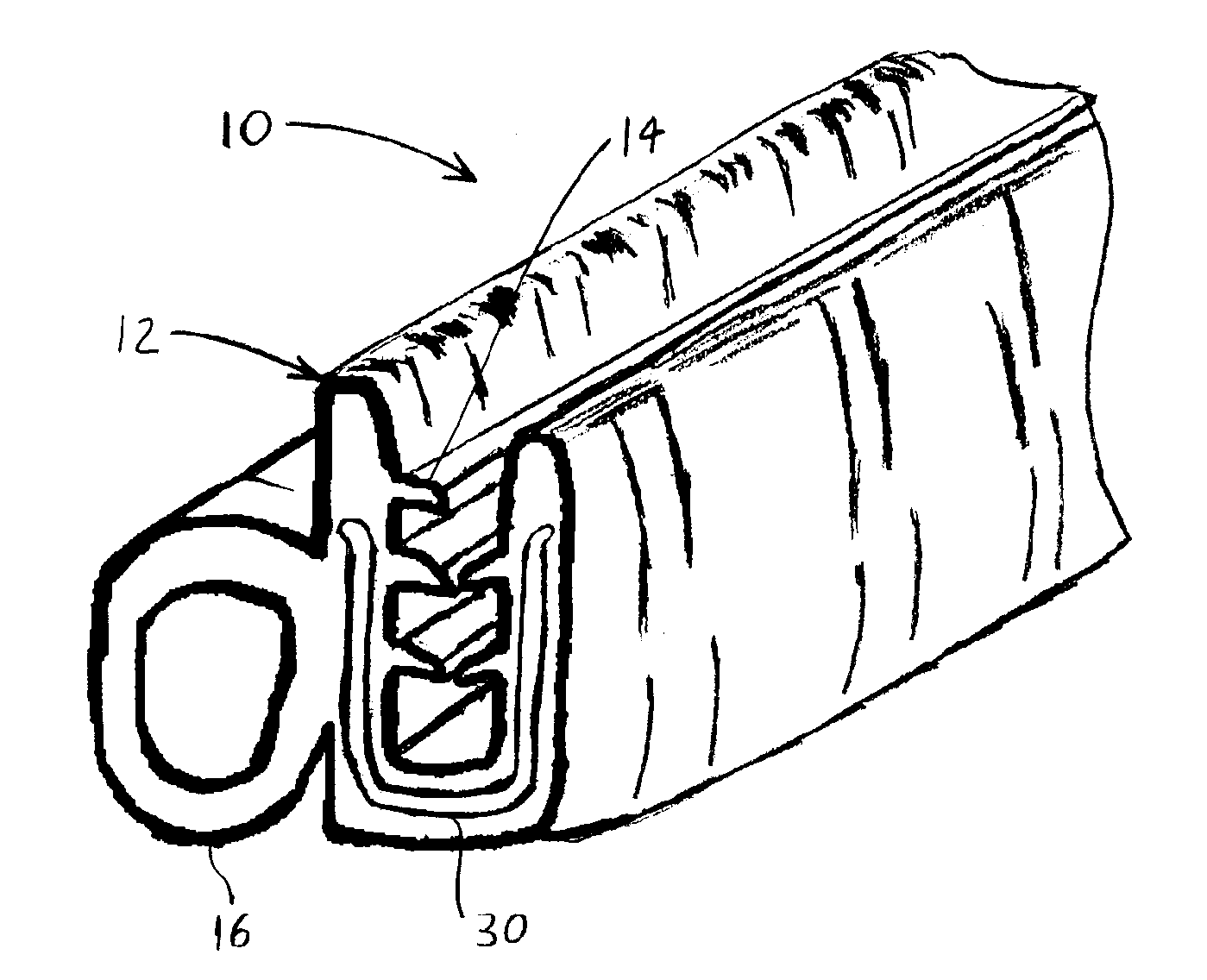 Coextruded polymer molding having selectively notched carrier