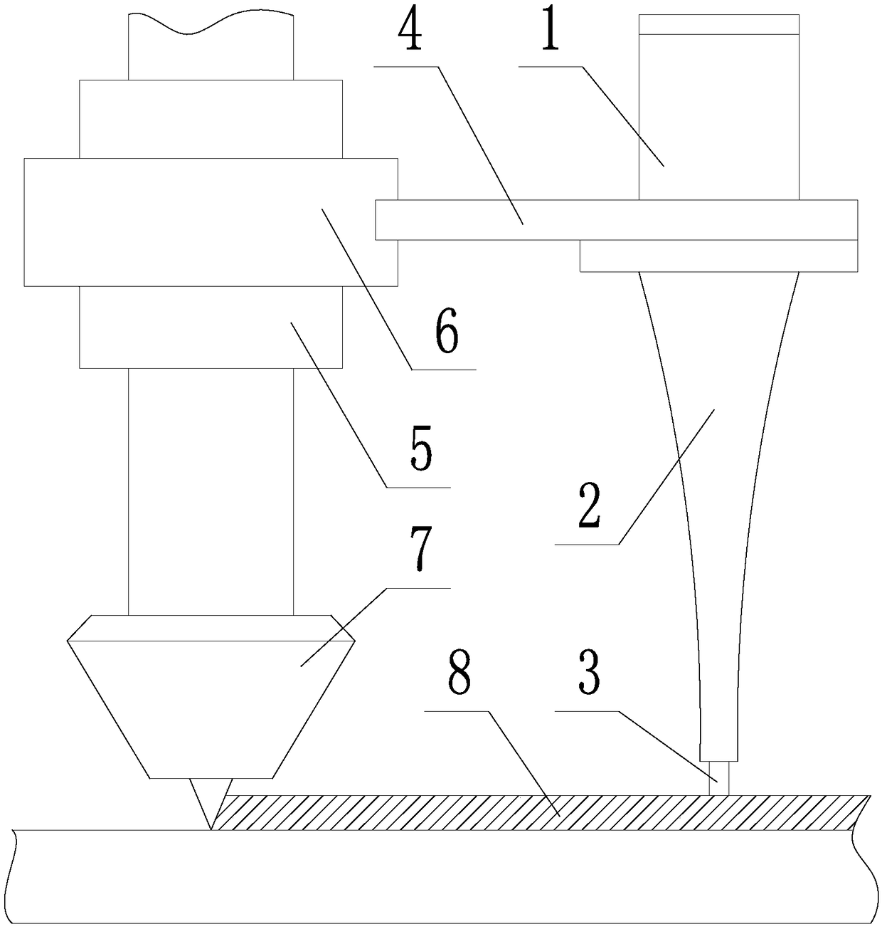 An auxiliary ultrasonic vibration hammering device for laser additive manufacturing and its application method