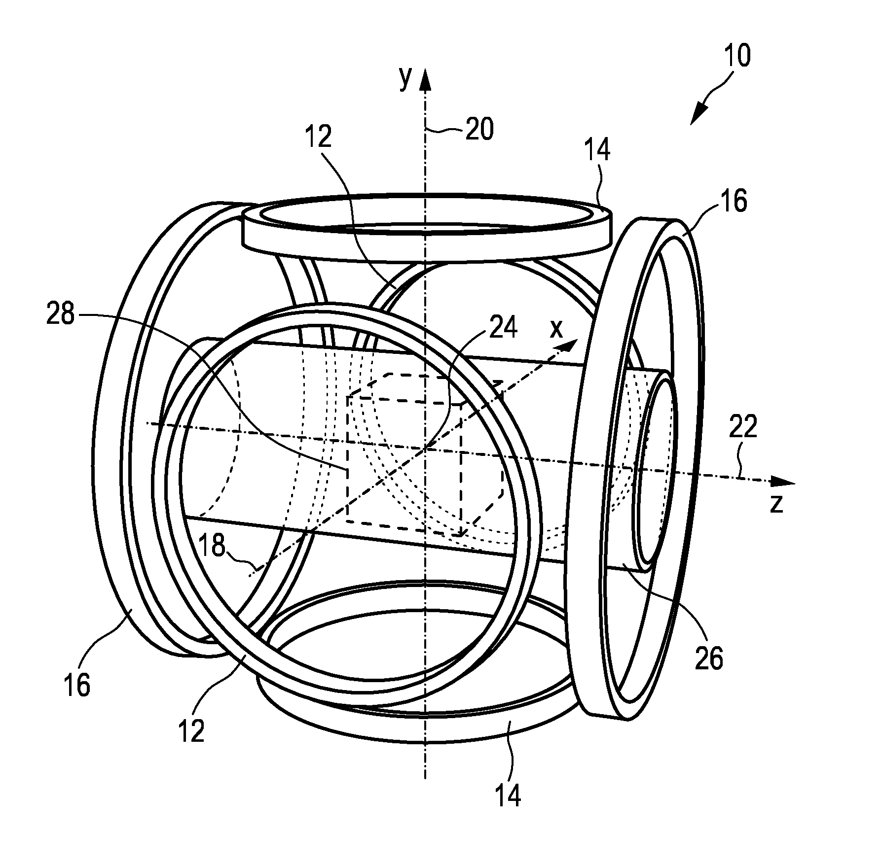Apparatus and method for influencing and/or detecting magnetic particles having a large field of view