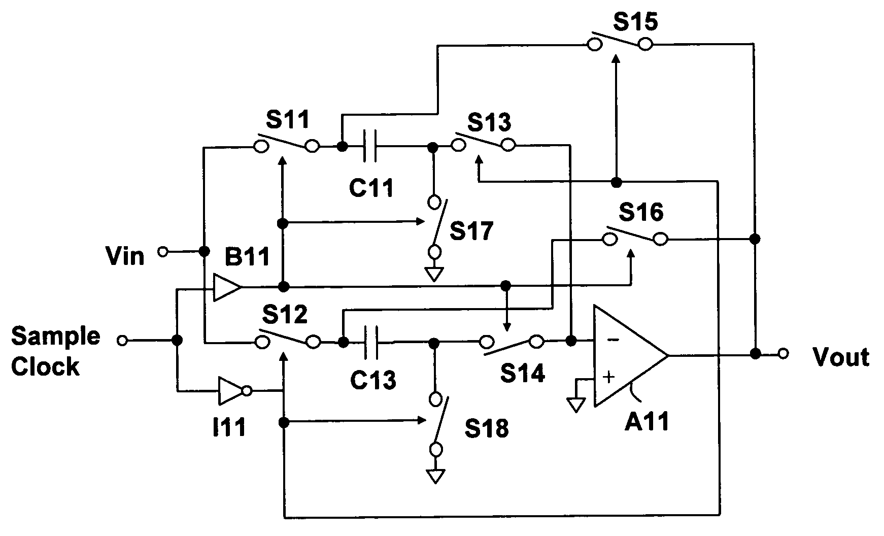 Switched-capacitor sample/hold having reduced amplifier slew-rate and settling time requirements