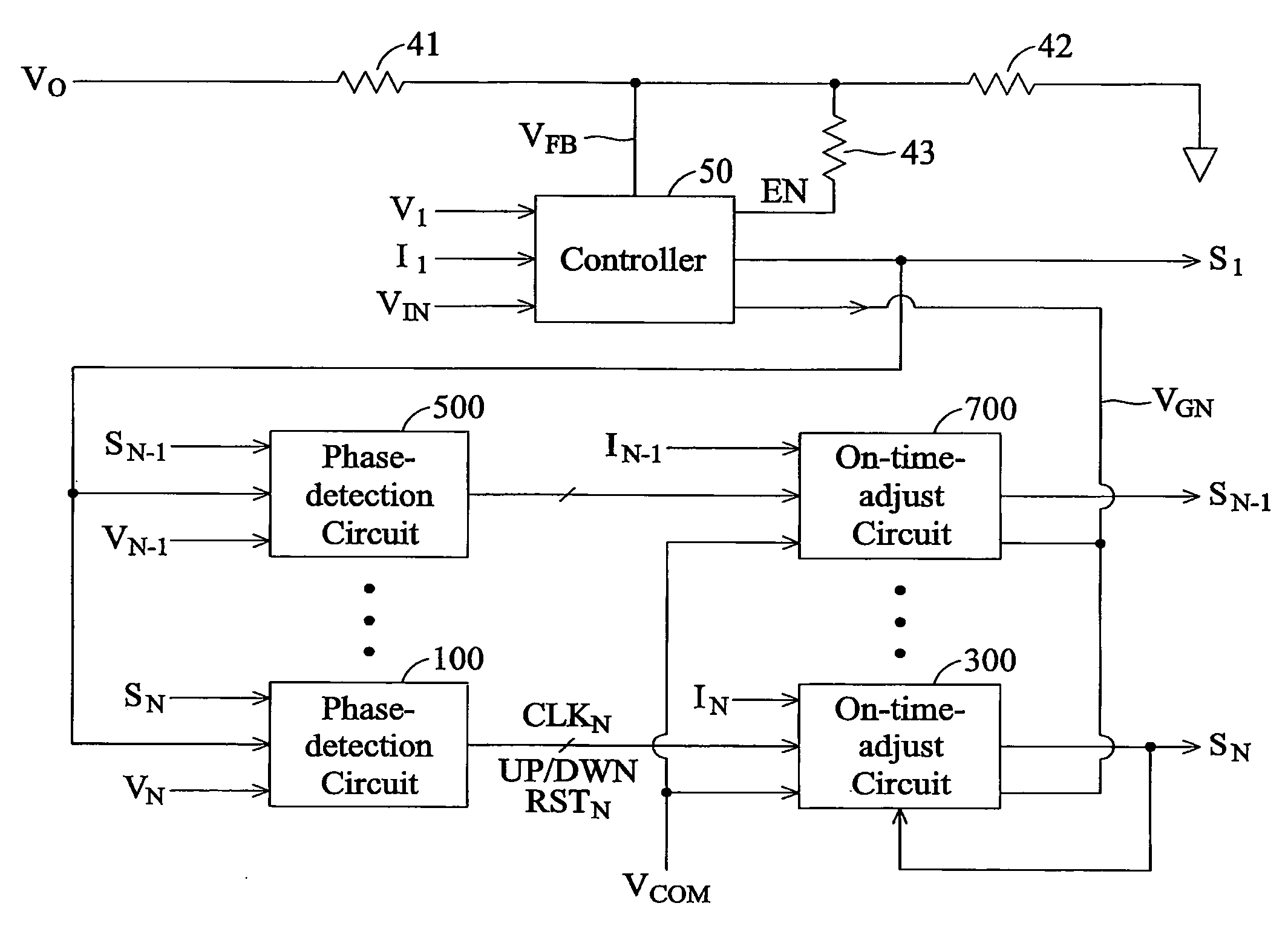 Control circuit for multi-phase, multi-channels pfc converter with variable switching frequency