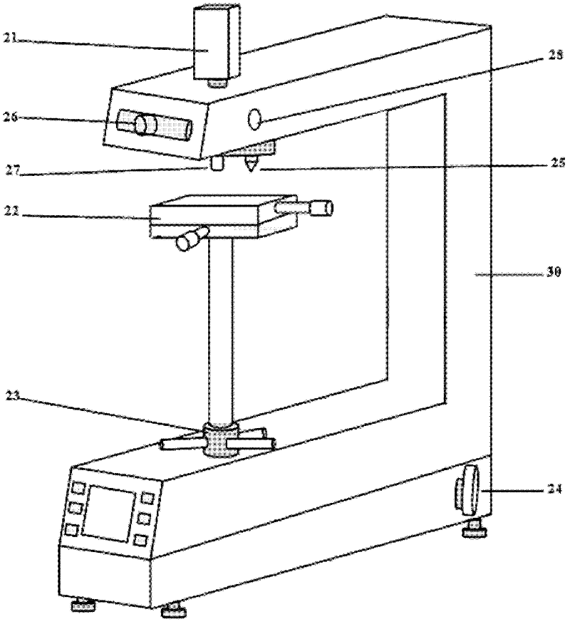 Device for testing hardness, fracture toughness and residual stress of brittle material with indentation method