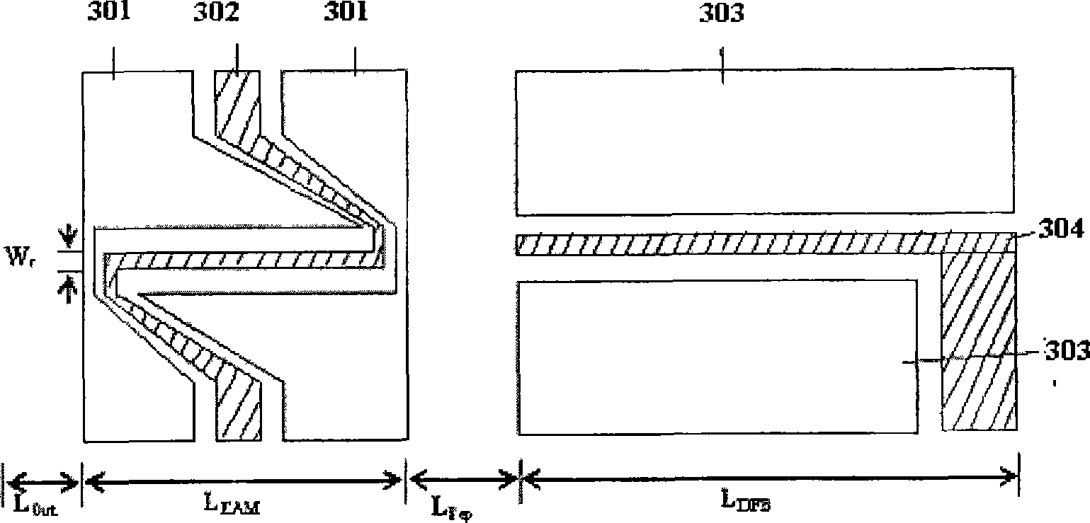 Method for making laminated travelling wave electroabsorption modulation laser with epitaxial selection region