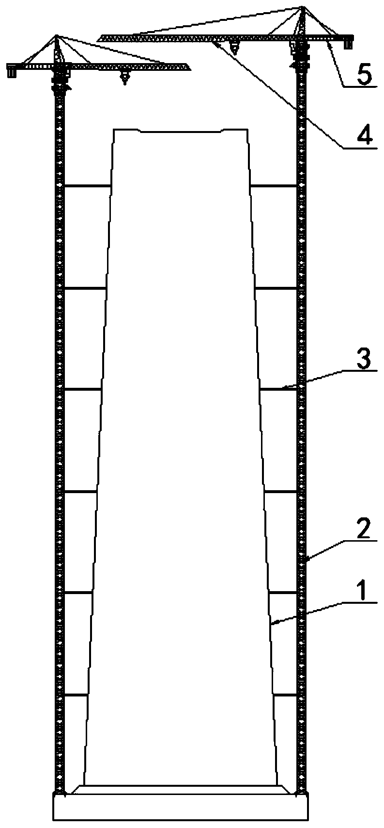 A self-elevating tower crane with variable angle