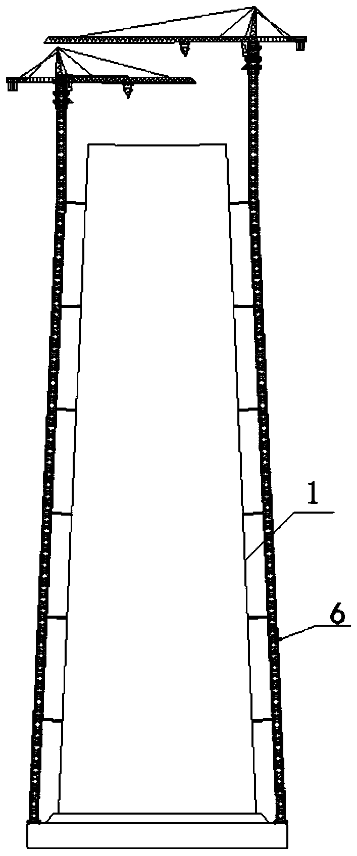 A self-elevating tower crane with variable angle