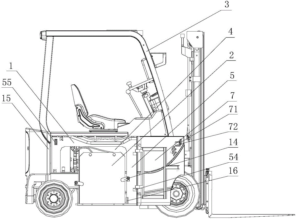 Single-drive electric forklift truck frame