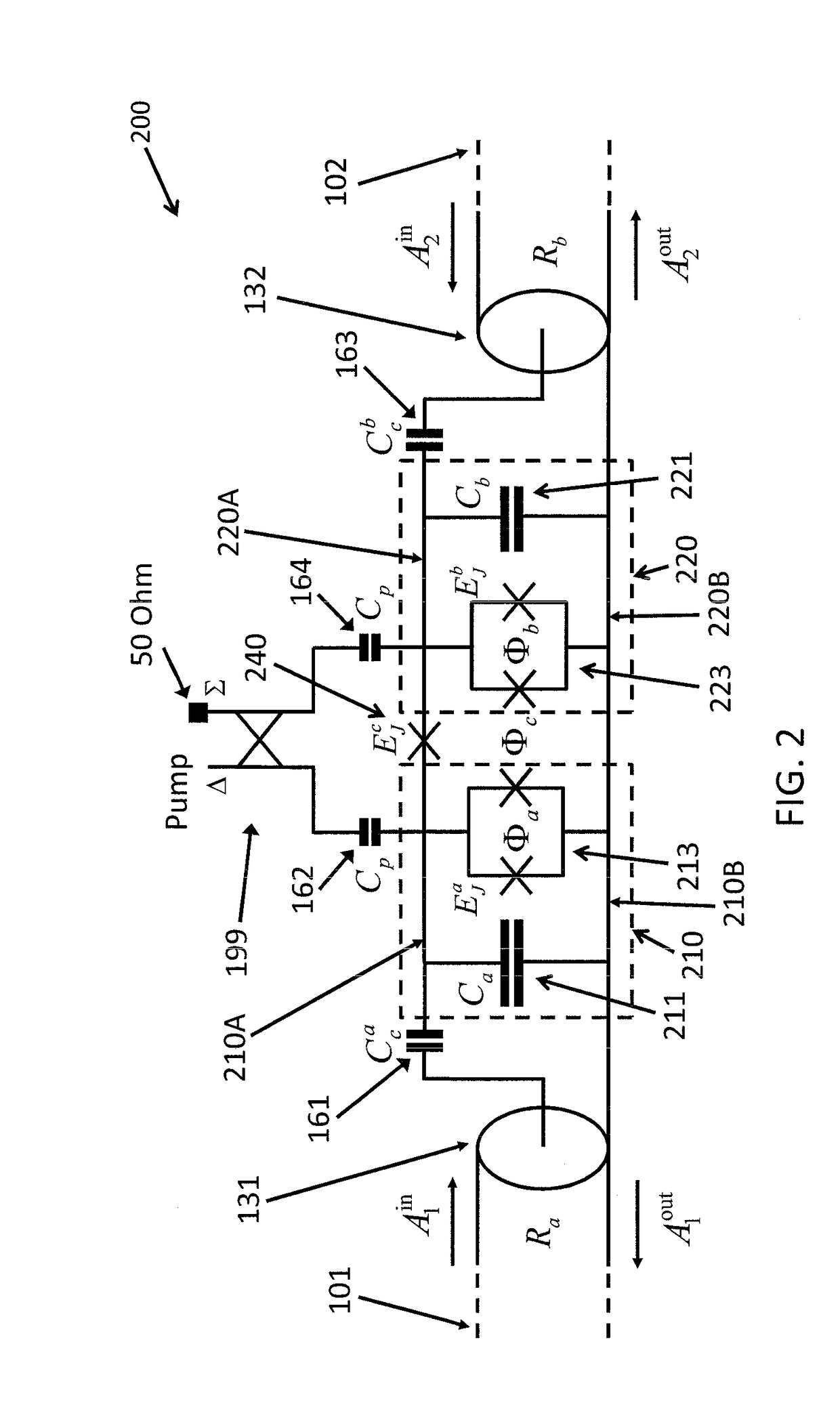 Josephson-coupled resonator amplifier (JRA)