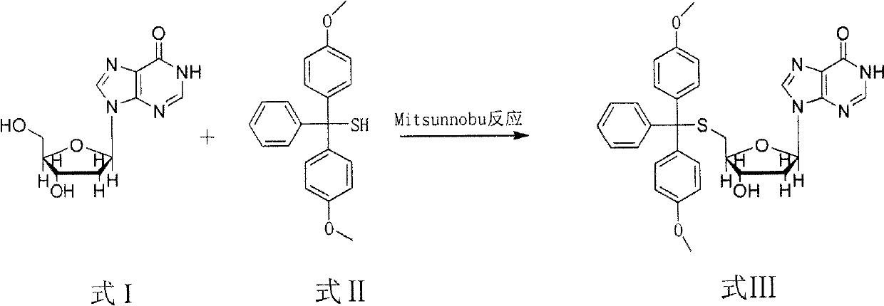 Method for synthesizing and preparing 5'-S-(4, 4'-dimethoxytriphenylmethyl)-2'-deoxyinosine