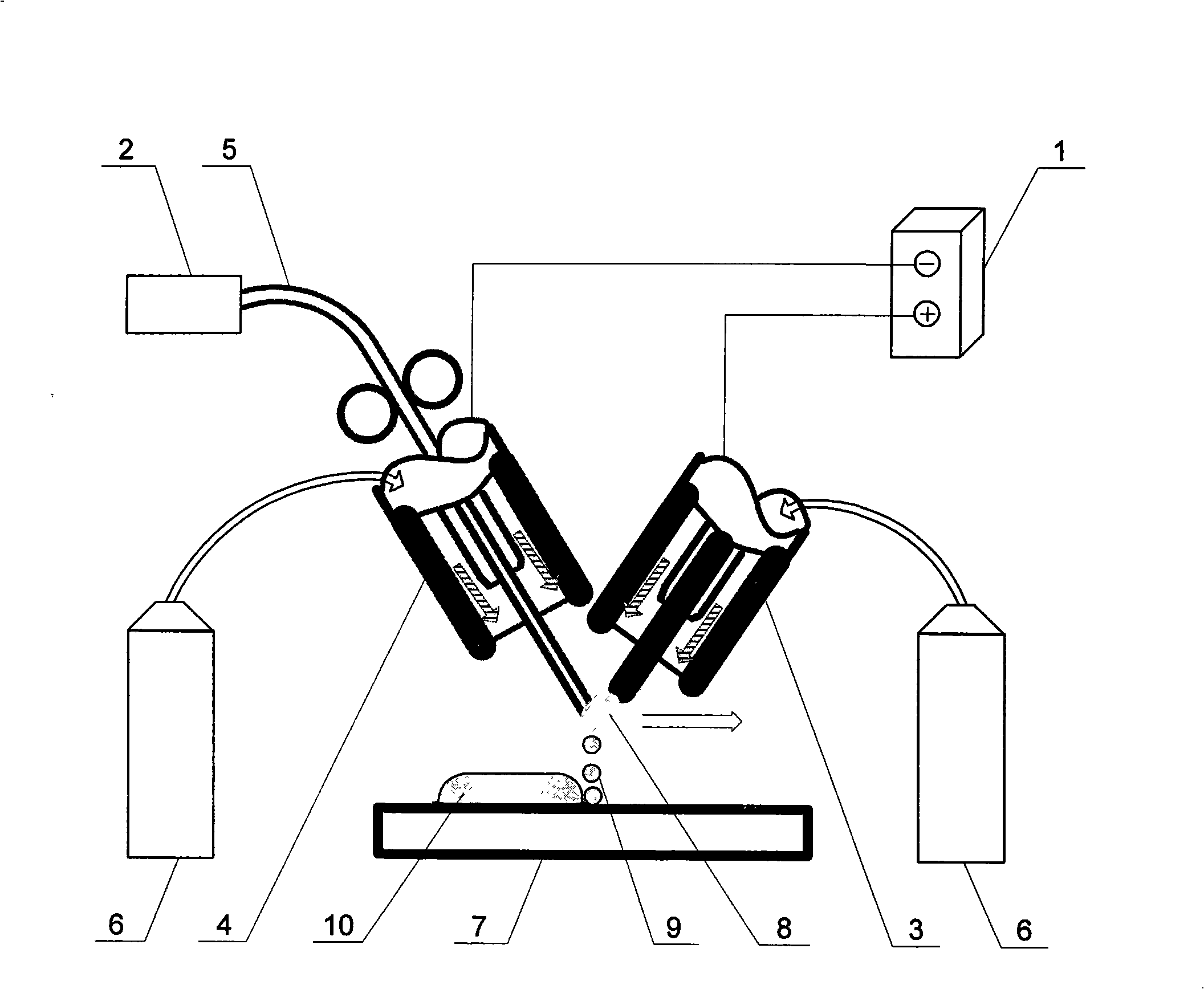 Tungsten electrode-consuming electrode indirect electric arc welding device and its welding method