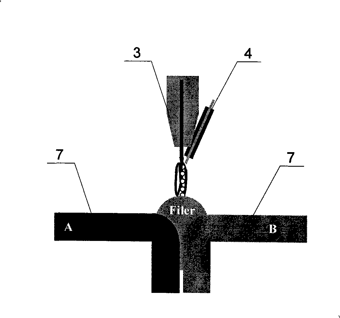 Tungsten electrode-consuming electrode indirect electric arc welding device and its welding method