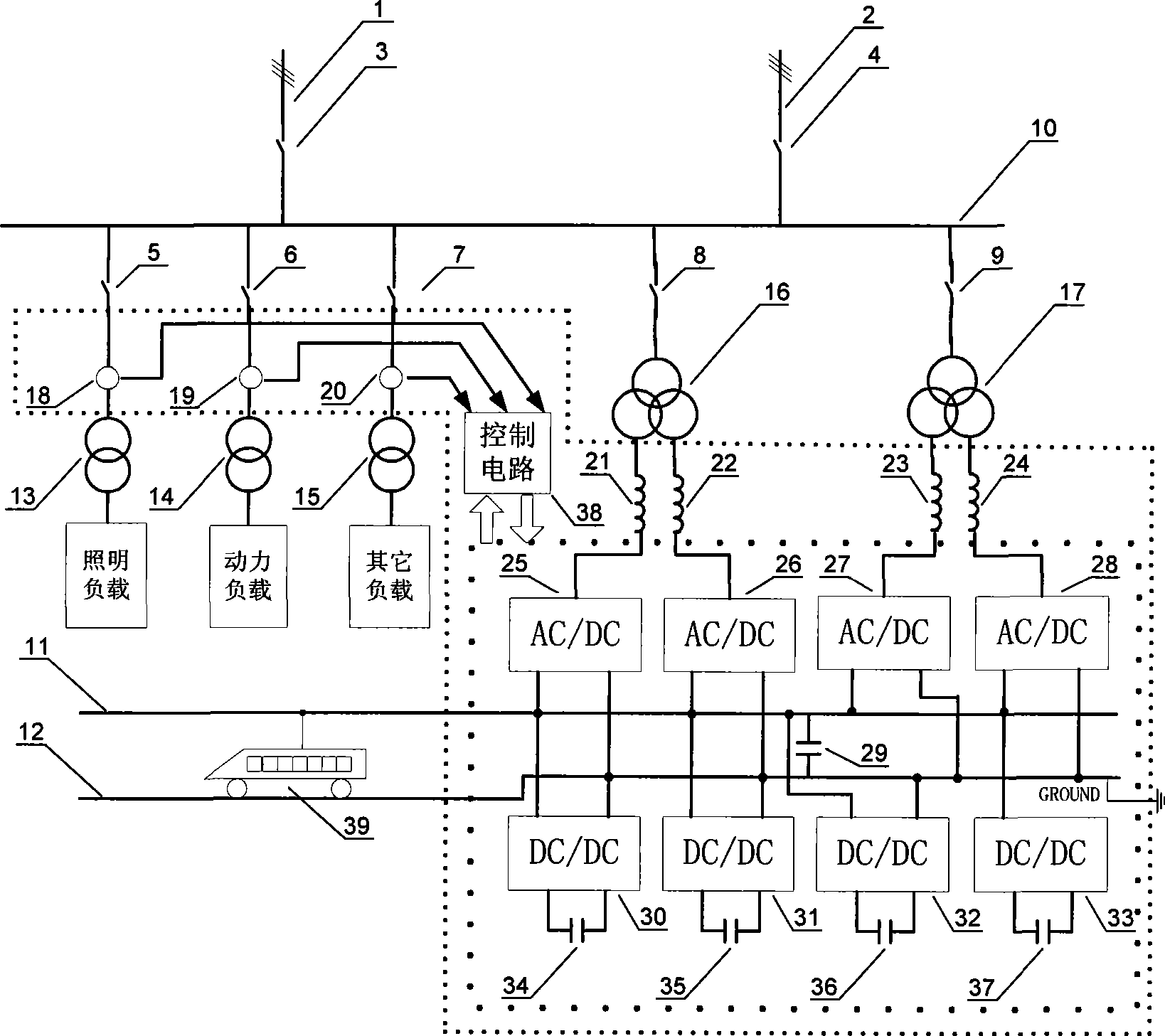 Multiple-target integrated control energy-saving method of electric power supply system for subway