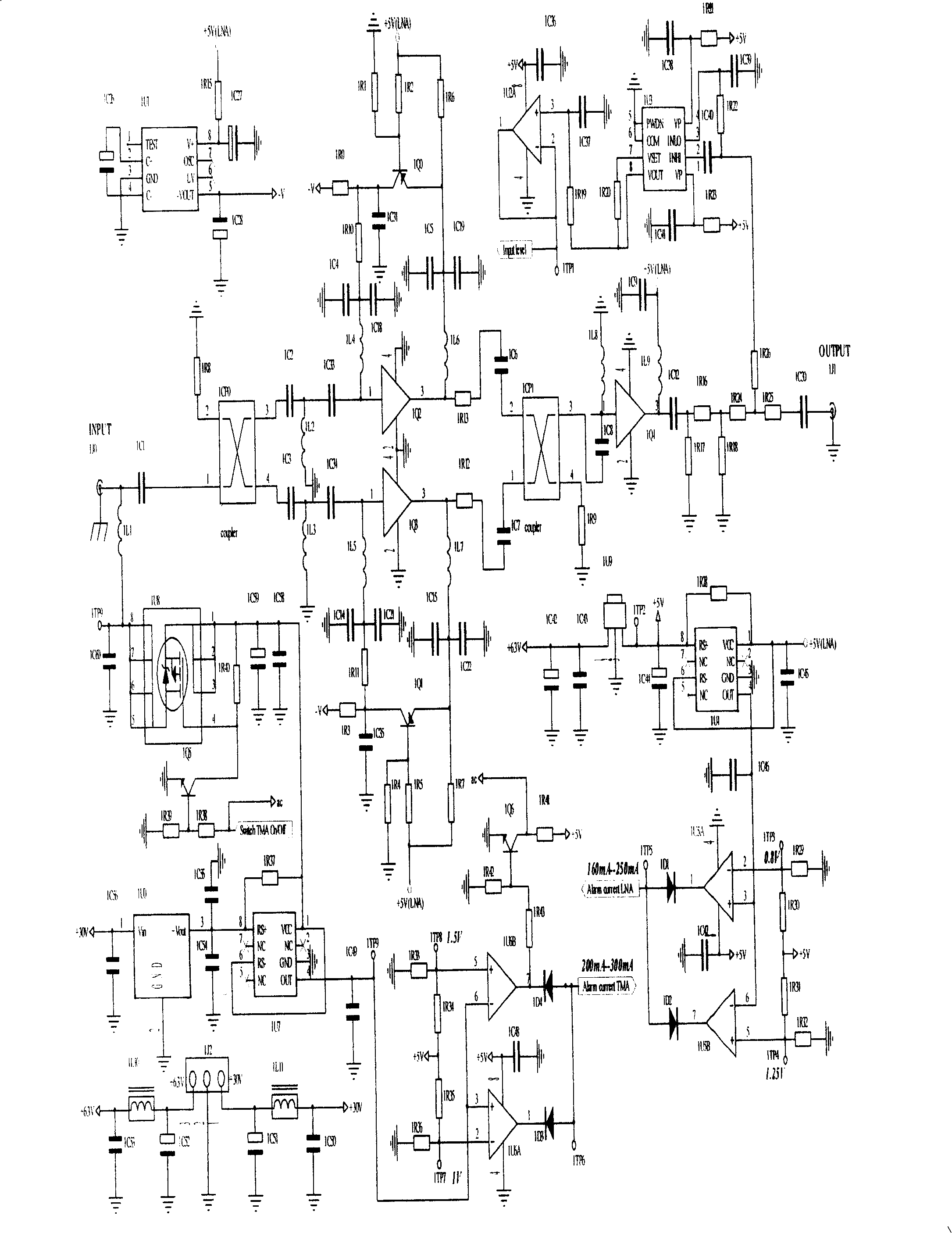 Power intensifier system for cofrequency transmitting of digital television