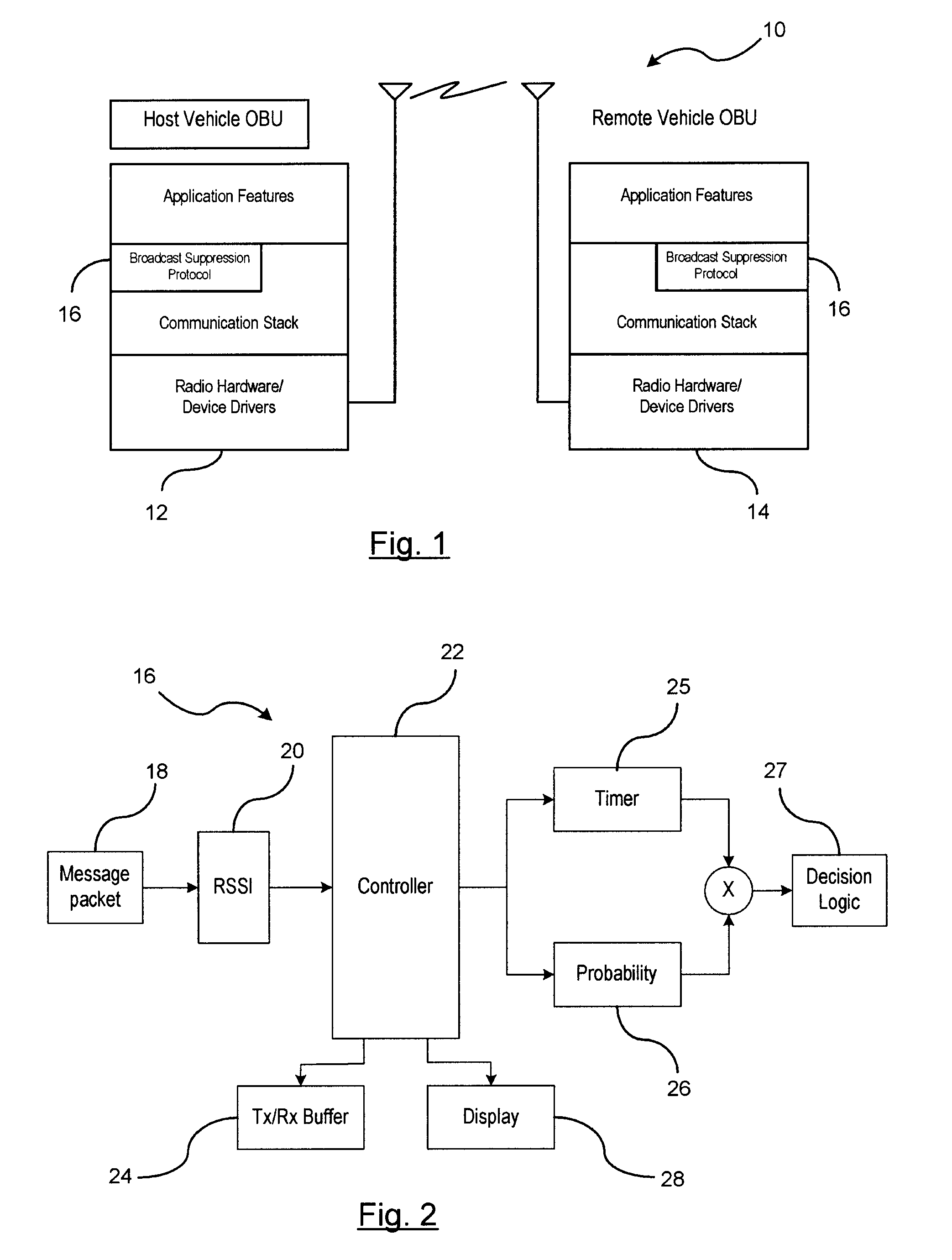 Redundant message packet suppression for in-vehicle ad hoc network