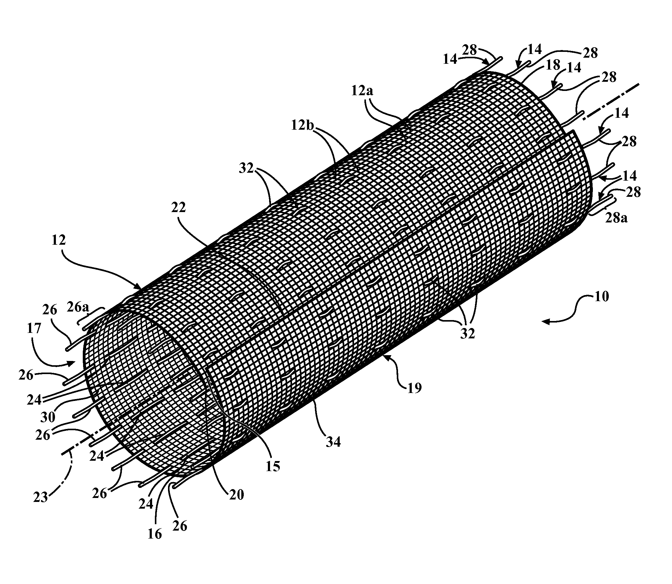 Wrappable textile sleeve with extendable electro-functional yarn leads and method of construction thereof