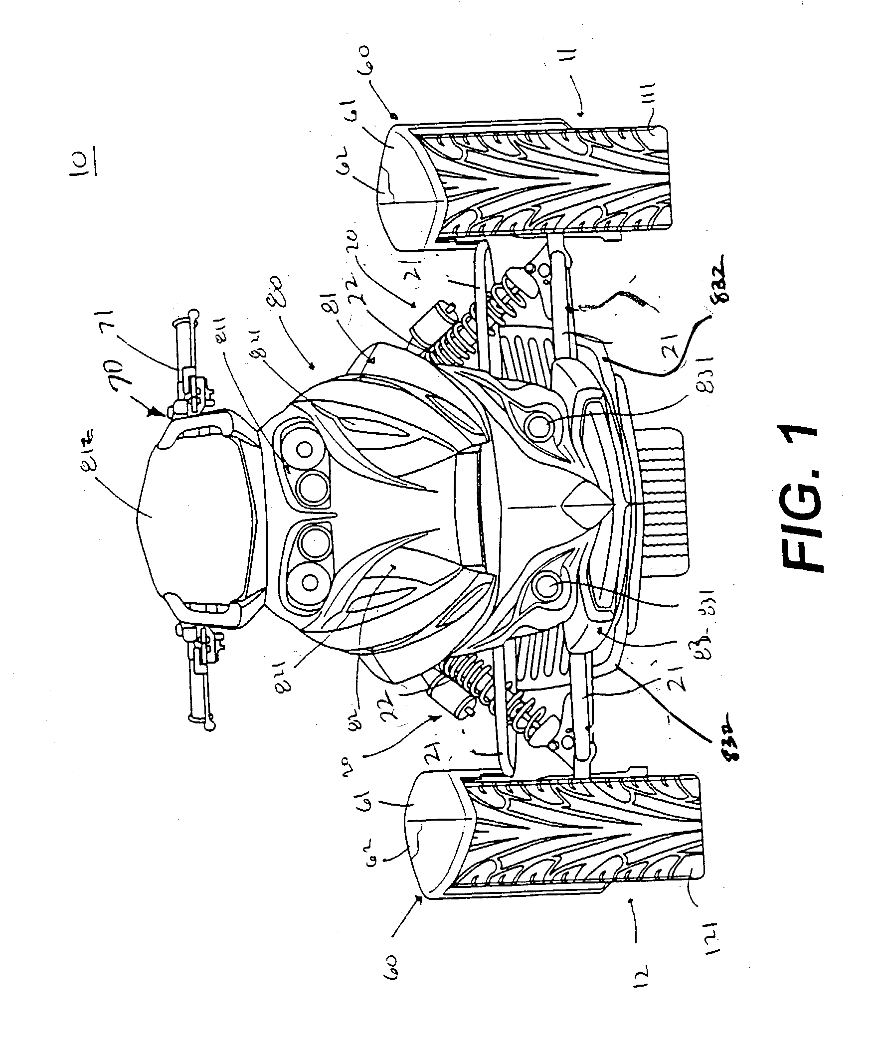 Three-wheeled vehicle with a fender assembly and lighting system therefor