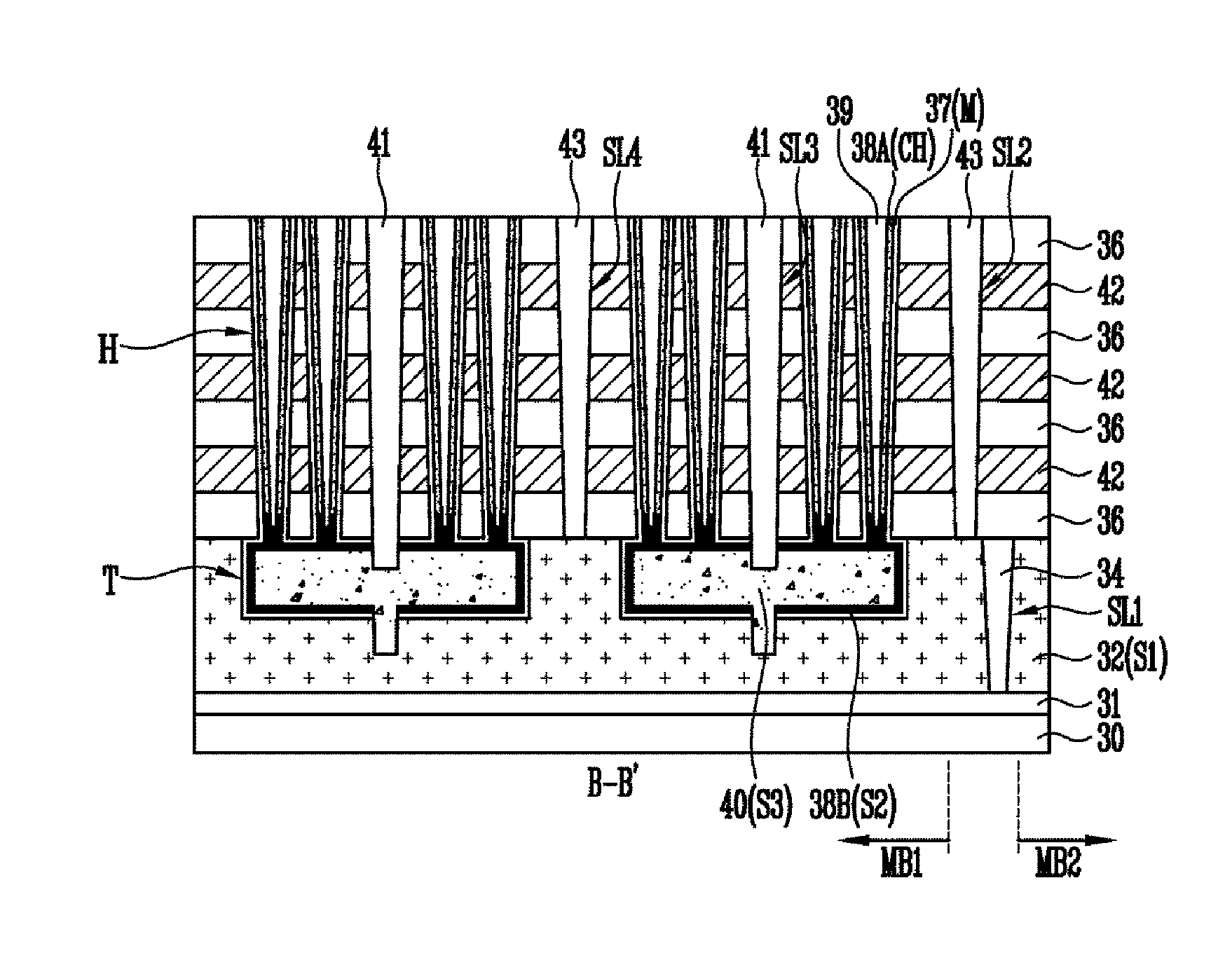 Semiconductor memory device including a slit