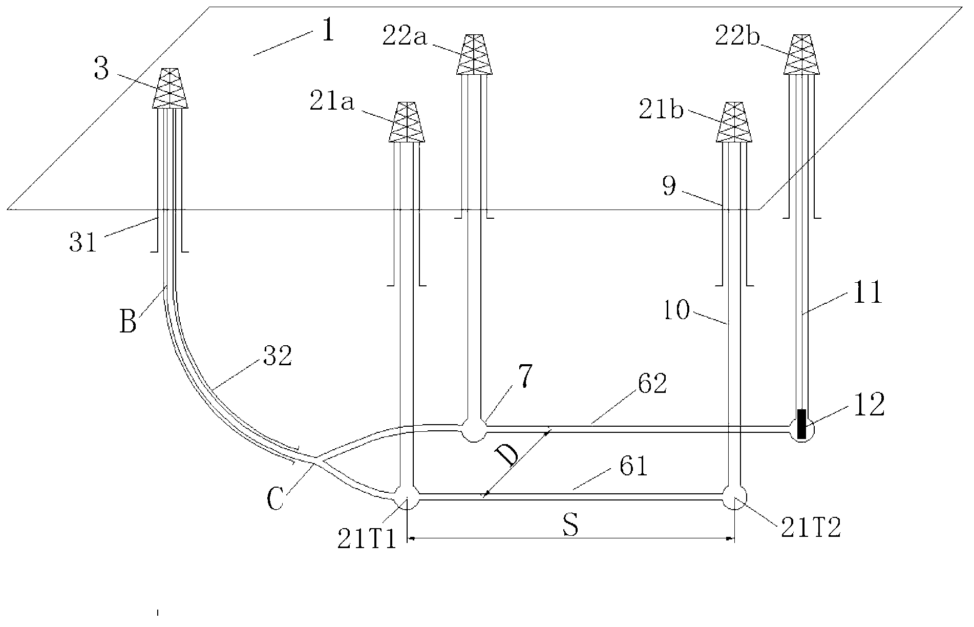 Horizontal branch multi-well-group butted well and construction method thereof
