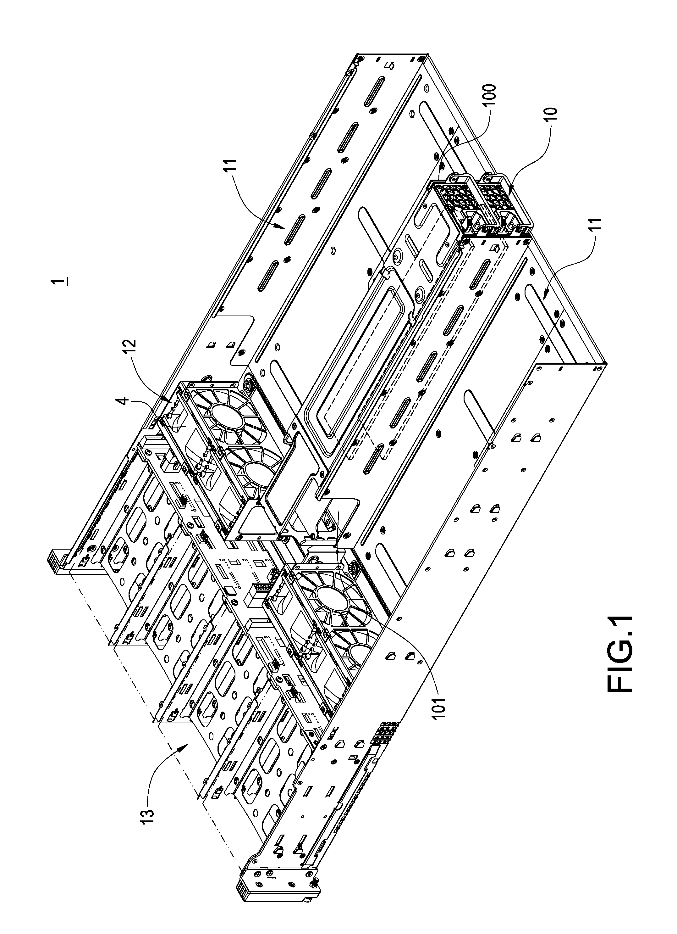 Industrial computer chassis structure with power source disposed centrally