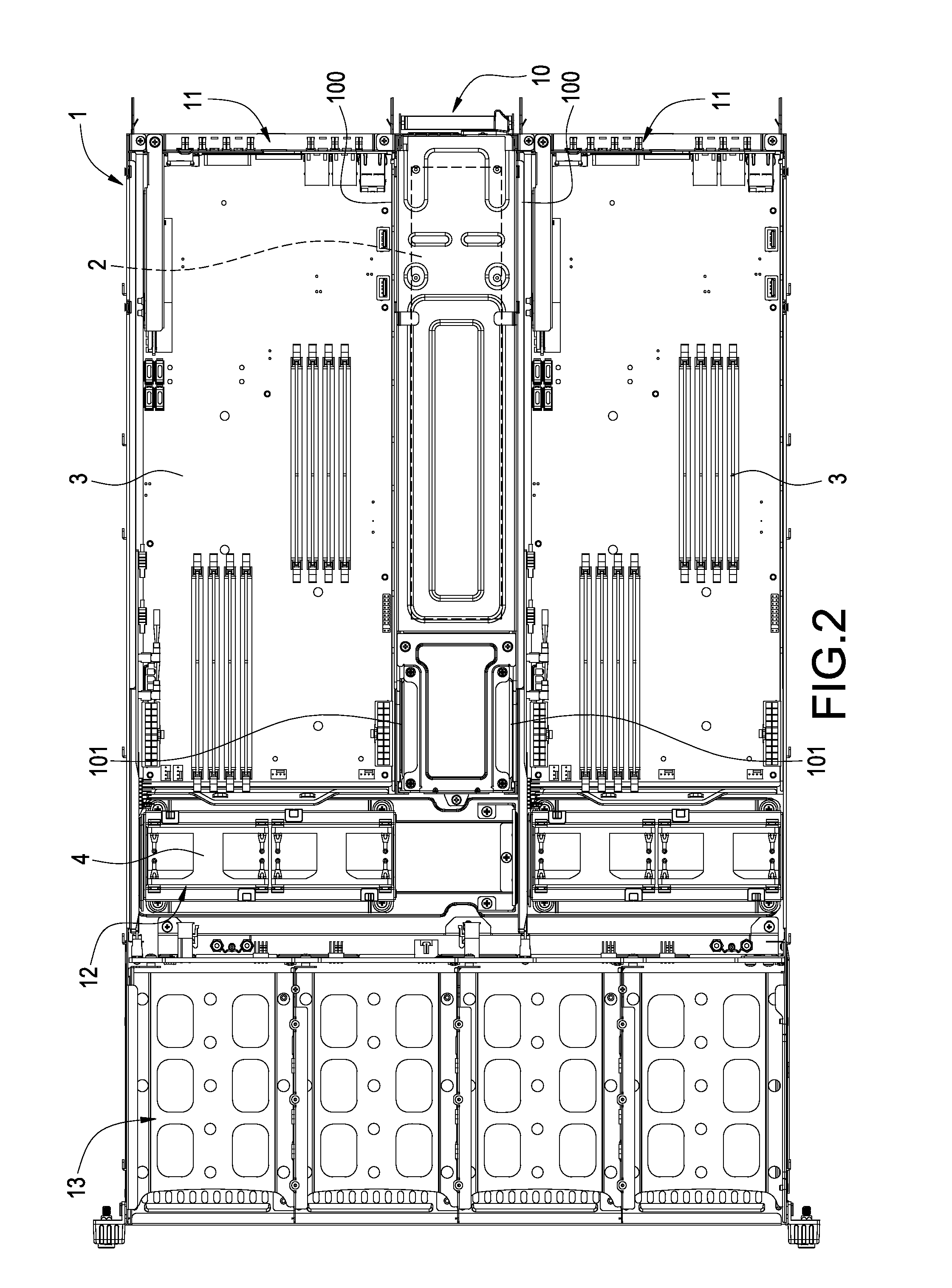 Industrial computer chassis structure with power source disposed centrally